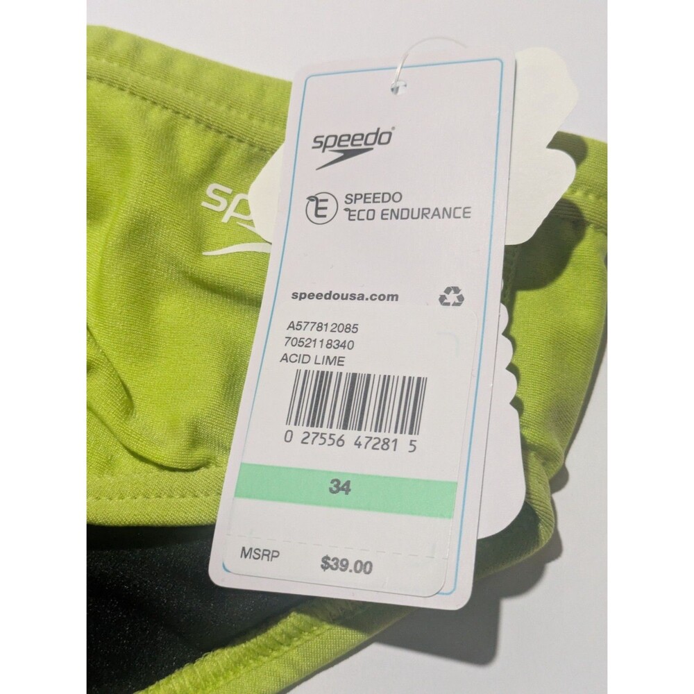 Speedo Eco Endurance Repreve Acid Lime Solid Swim Brief Men's Size 34 - Picture 4 of 4